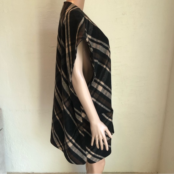 Lucky Brand Caftan Open Cardigan Brown/Black Plaid Women’s Size M Poncho Shawl - Picture 3 of 16